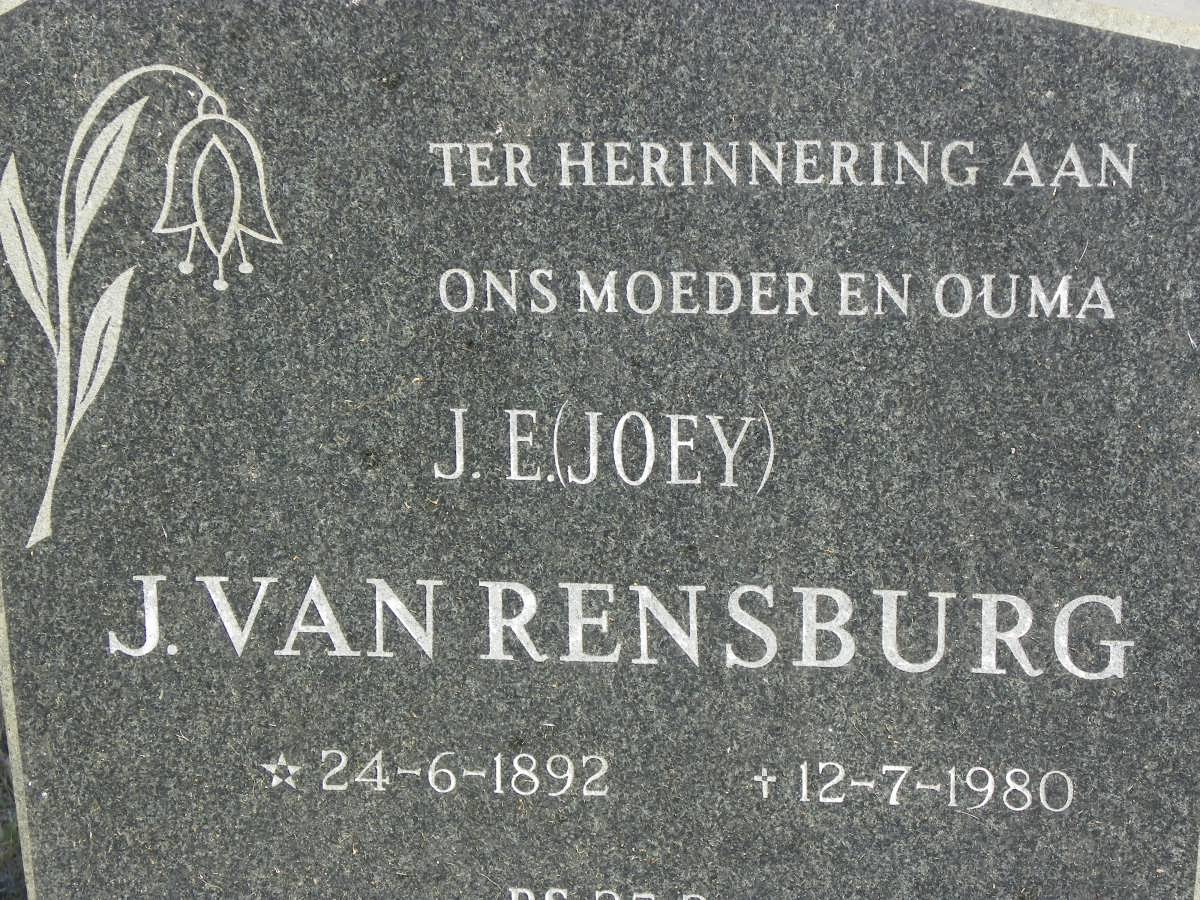 RENSBURG J.E., J. van 1892-1980