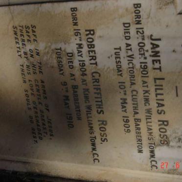 ROSS Janet Lillias 1901-1909 :: ROSS Robert Griffiths 1904-1910