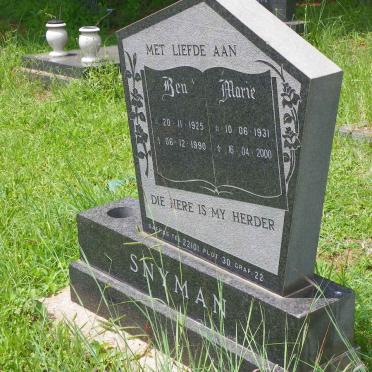 SNYMAN Ben 1925-1990 &amp; Marie 1931-2000