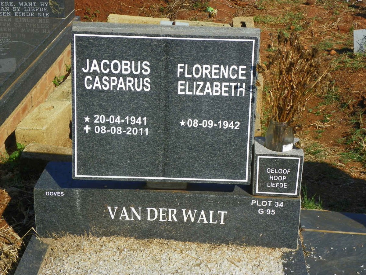 WALT Jacobus Casparus, van der 1941-2011 &amp; Florence Elizabeth 1942-