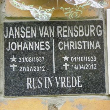 RENSBURG Johannes, Jansen van 1937-2012 &amp; Christina 1939-2012