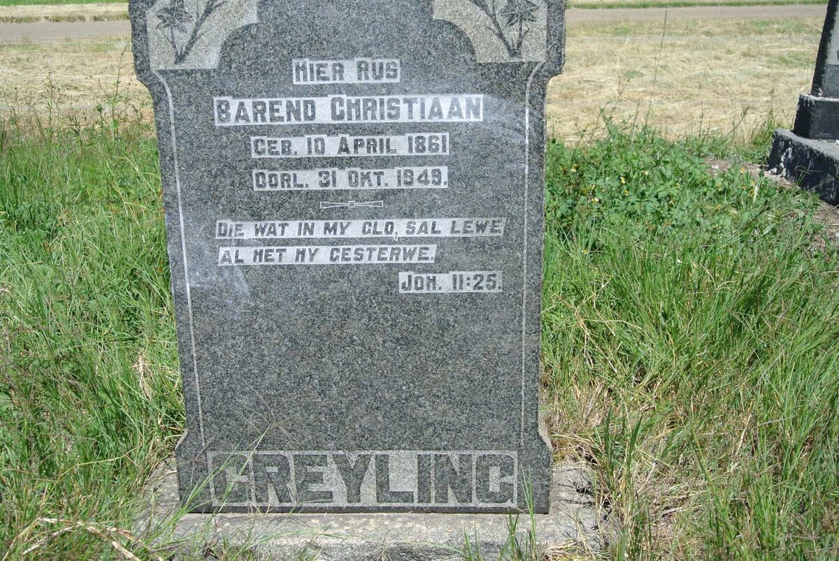 GREYLING Barend Christiaan 1861-1949