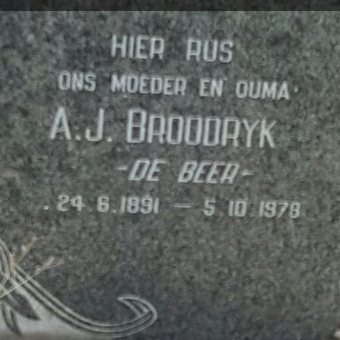 BROODRYK A. J. nee DE BEER 1891-1978