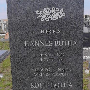BOTHA Hannes 1927-1981 &amp; Kotie 1932-2004