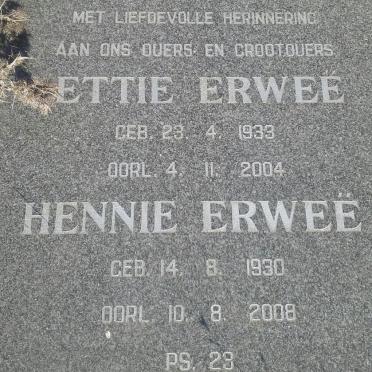 ERWEE Hennie 1930-2008 &amp; Hettie 1933-2004
