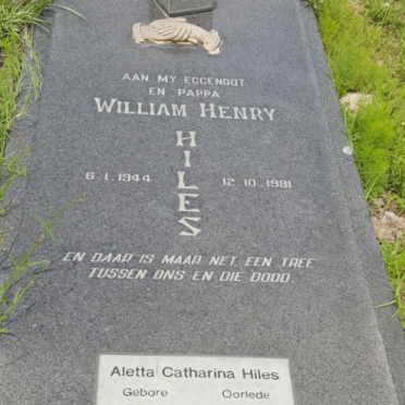HILES William Henry 1944-1981 &amp; Aletta Catharina 1944-1994