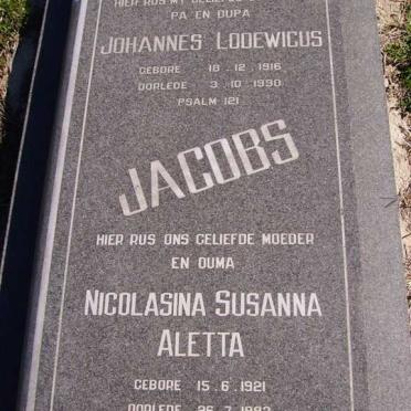 JACOBS Johannes Lodewicus 1916-1990 & Nicolasina Susanna Aletta 1921-1993