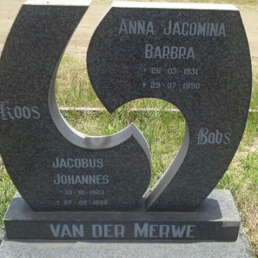MERWE Jacobus Johannes, van der 1923-1992 &amp; Anna Jacomina Barbra 1931-1990