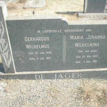 JAGER Gerhardus Wilhelmus, de 1889-1961 &amp; Maria Johanna Wilhelmina VAN AARDT 1909-1991