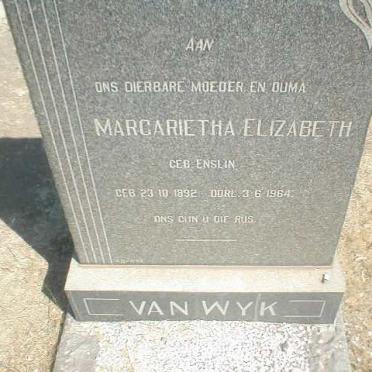 WYK Margarietha Elizabeth, van nee ENSLIN 1892-1964
