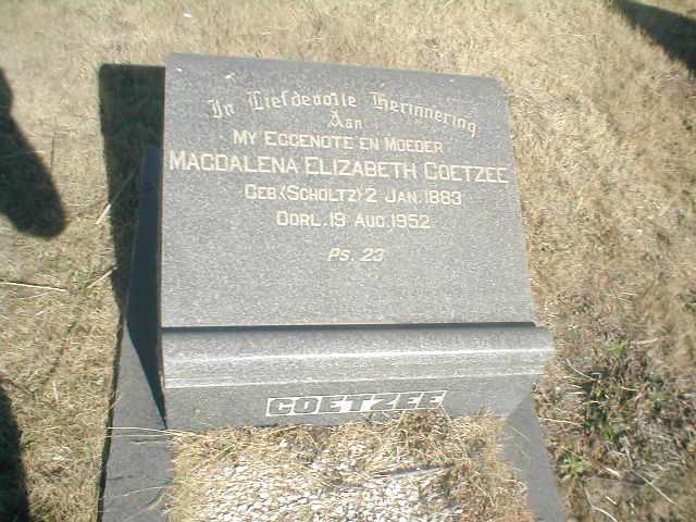 COETZEE Magdalena Elizabeth nee SCHOLTZ 1883-1952
