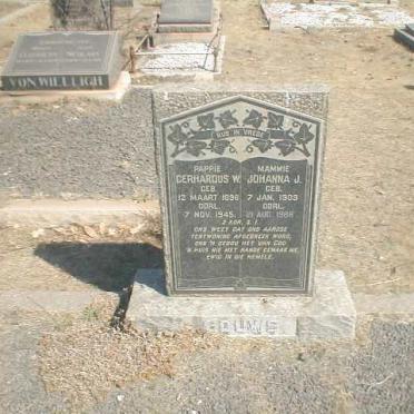 GOUWS Gerhardus W 1896-1945 &amp; Johanna J 1909-1986