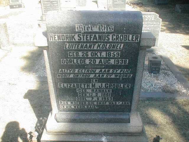 GROBLER Hendrik Stefanus 1859-1938 &amp; Elizabeth M.J. HAMMAN 1861-1953