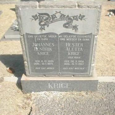 KRIGE Johannes Hendrik 1895-1973 &amp; Hester Aletta ROUX 1904-1967