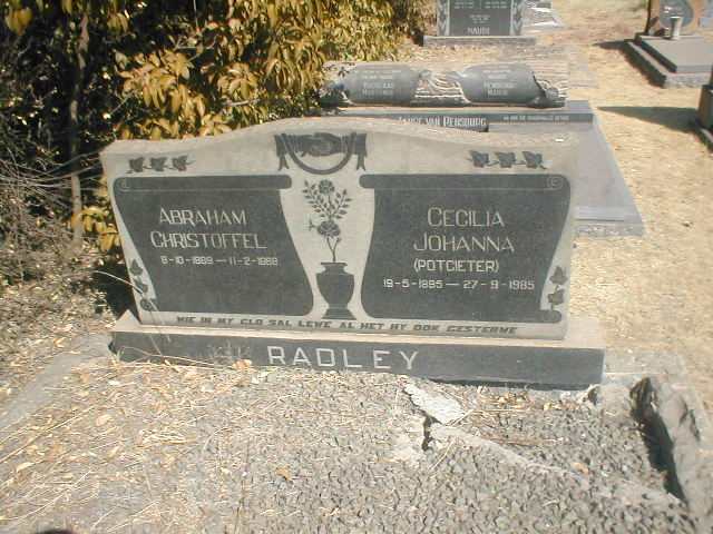 RADLEY Abraham Christoffel 1889-1968 &amp; Cecilia Johanna POTGIETER 1895-1985