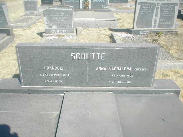SCHUTTE  Francois 1884-1970 &amp; Anna Magdalena COETZEE 1895-1969