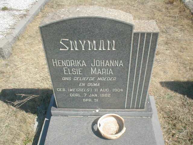 SNYMAN Hendrika Johanna Elsie Maria geb. WESSELS 1904-1982