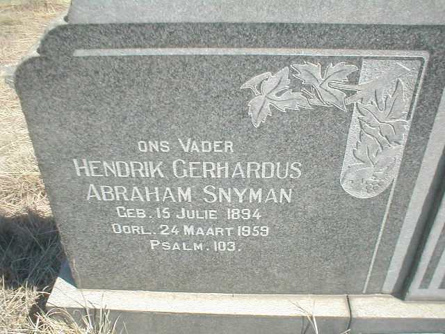 SNYMAN Hendrik Gerhardus Abraham 1894-1959