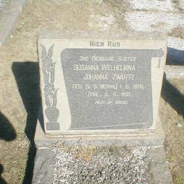 ZWARTZ Susanna Welhelmina Johanna nee V.D. MERWE 1878-1937