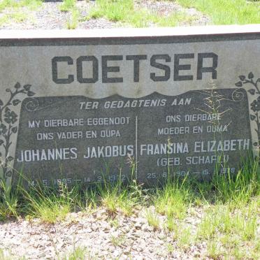 COETSER Johannes Jakobus 1895-1972 &amp; Fransina Elizabeth SCHAFLI 1904-1978