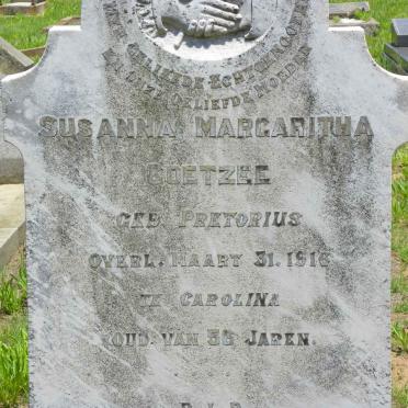 COETZEE Susanna Margaritha nee PRETORIUS -1916