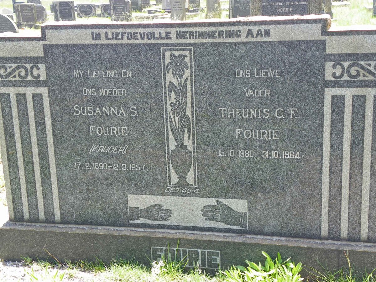 FOURIE Theunis C.F. 1880-1964 &amp; Susanna S. KRUGER 1890-1957