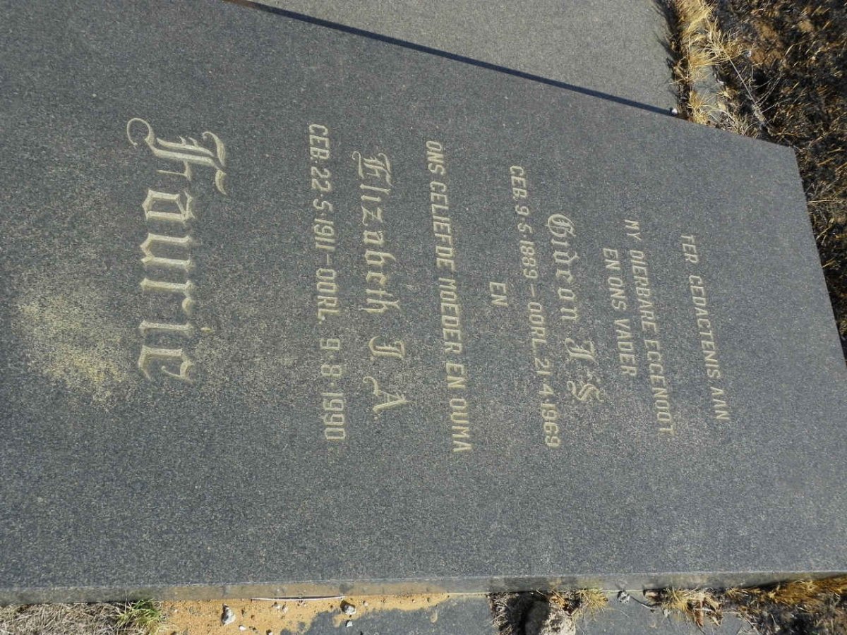 FOURIE Gideon J.S. 1889-1969 &amp; Elizabeth J.A. 1911-1990