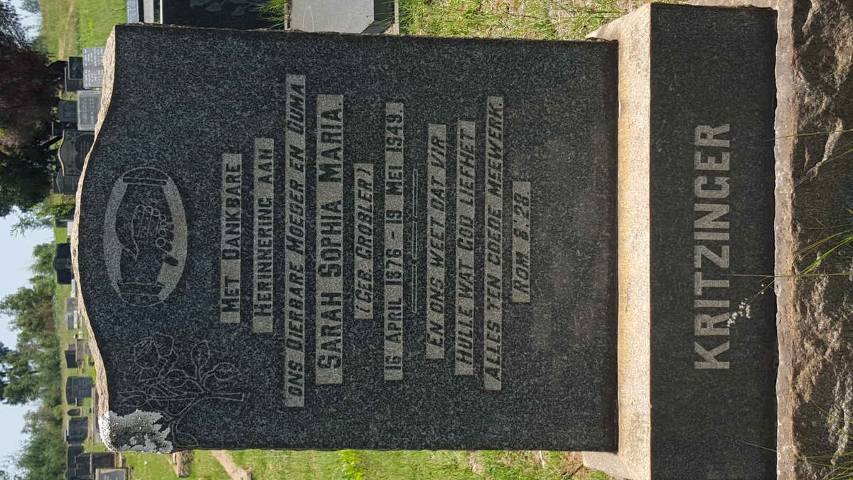 KRITZINGER Sarah Sophia Maria nee GROBLER 1876-1949