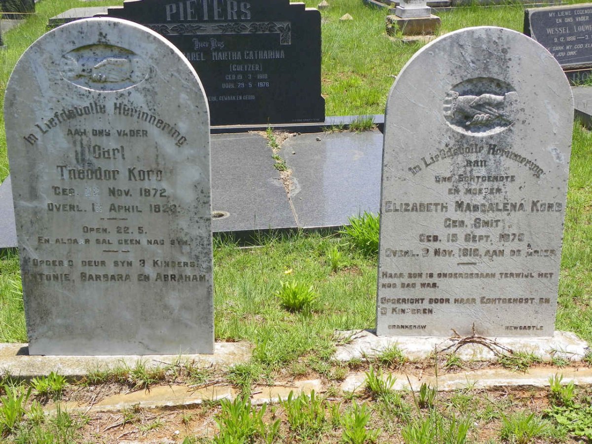 KORB Carl Theodor 1872-1923 &amp; Elizabeth Magdalena SMIT 1873-1918