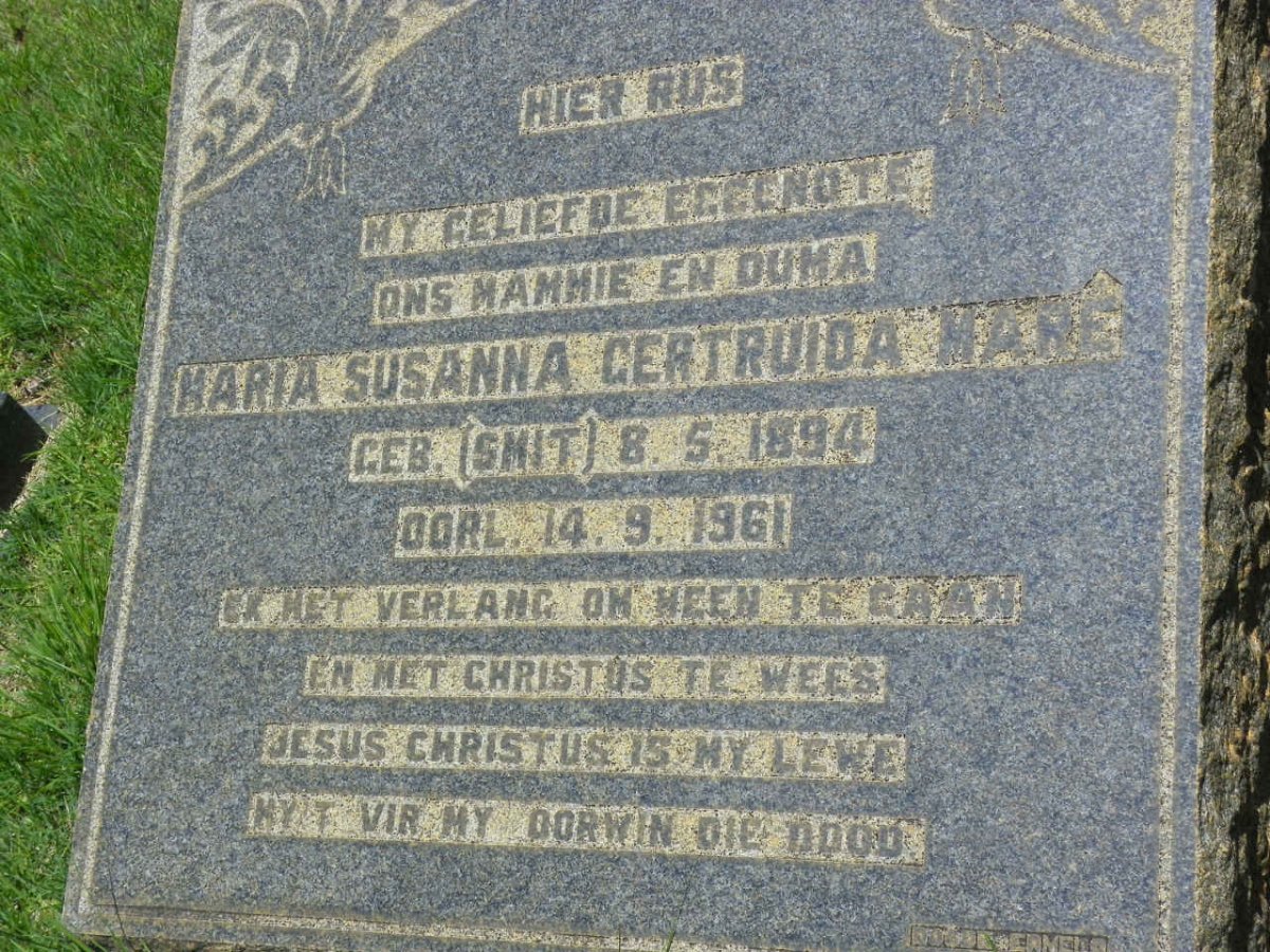 MARÉ Maria Susanna Gertruida nee SMIT 1894-1961