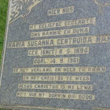 MARÉ Maria Susanna Gertruida nee SMIT 1894-1961