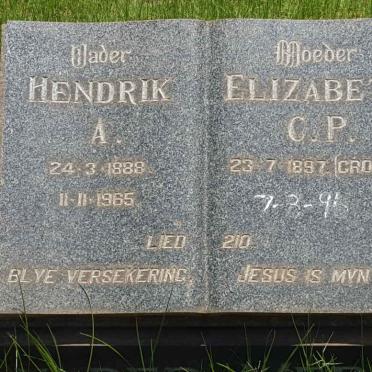 MERWE Hendrik A., van der 1888-1965 &amp; Elizabeth C.P. CRONJE 1897-1996