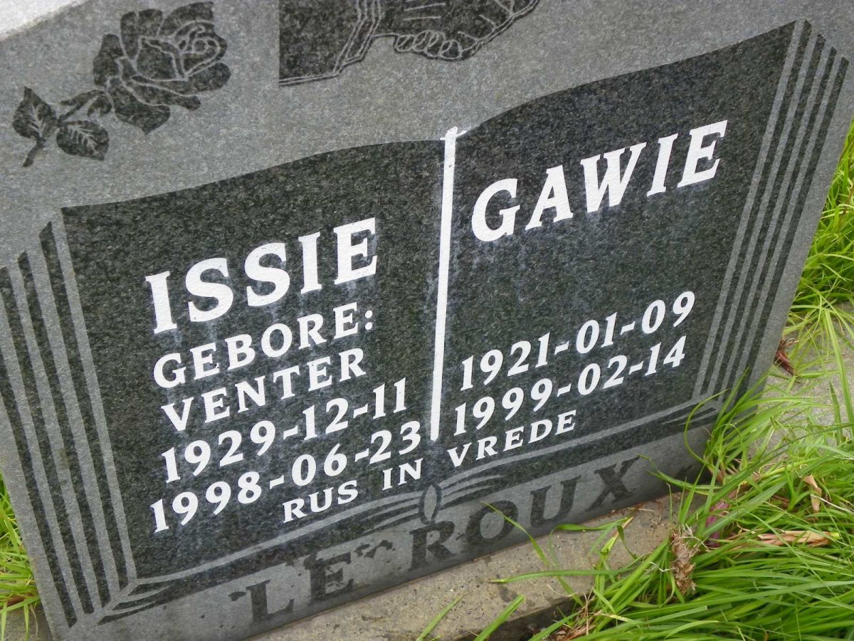 ROUX Gawie, le 1921-1999 &amp; Issie VENTER 1929-1998