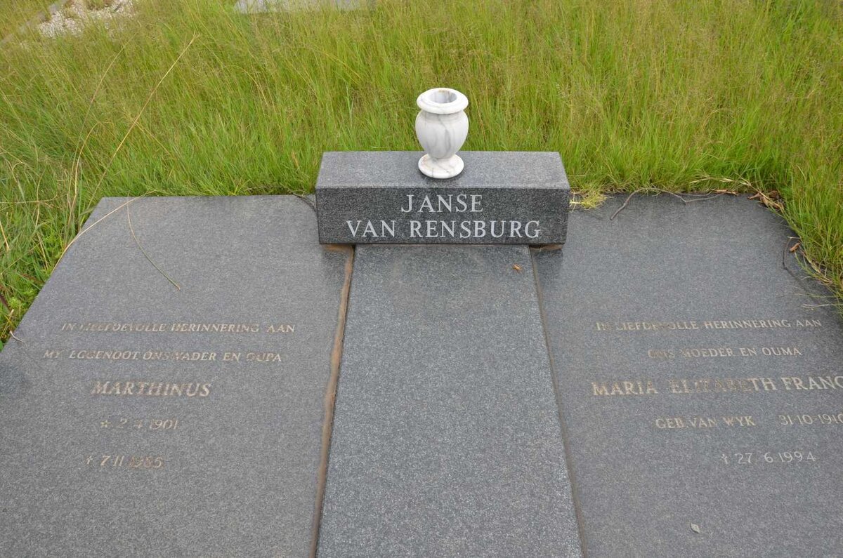 RENSBURG Marthinus, Janse van 1901-1985 &amp; Maria Elizabeth Francina VAN WYK 1910-1994