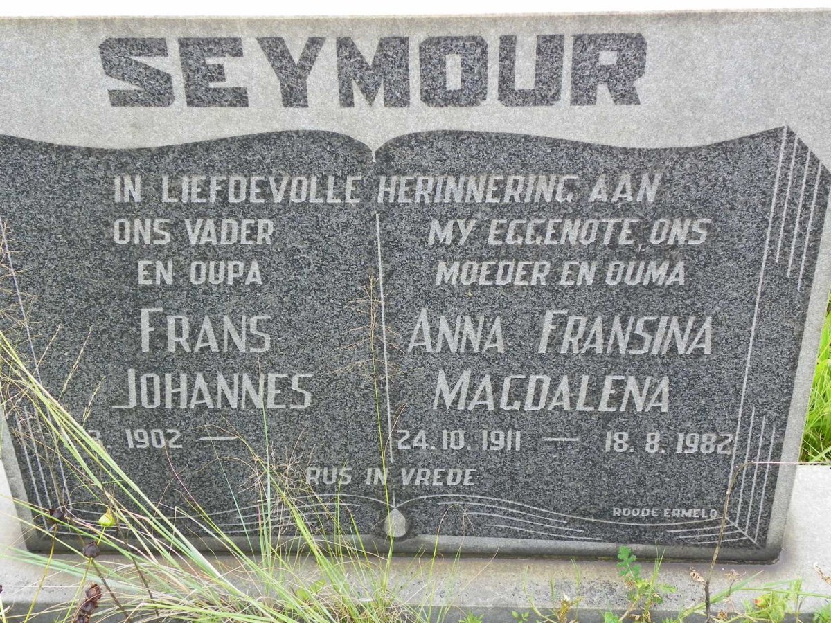SEYMOUR Frans Johannes 1902- &amp; Anna Fransina Magdalena 1911-1982