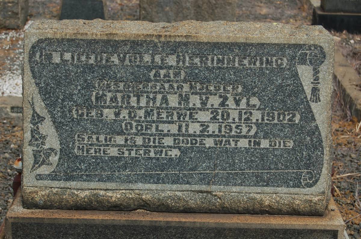 ZYL Martha M., van nee VAN DER MERWE 1902-1957