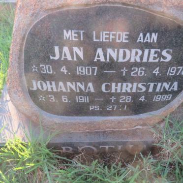 BOTHA Jan Andries 1907-1978 &amp; Johanna Christina 1911-1999