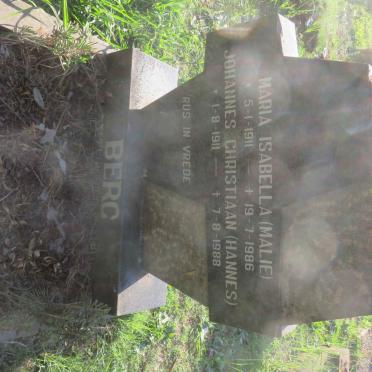 BERG Johannes Christiaan 1911-1988 &amp; Maria Isabella 1911-1986