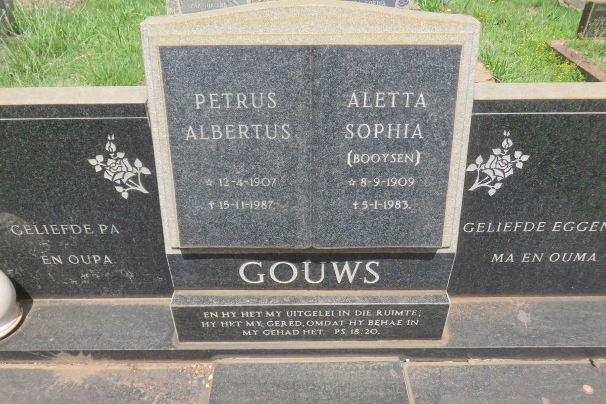 GOUWS Petrus Albertus 1907-1987 &amp; Aletta Sophia BOOYSEN 1909-1983