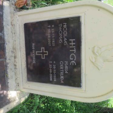 HITGE Nicolaas Thomas 1925-2007 &amp; Maria Gertruida 1928-2006