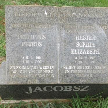 JACOBSZ Phillipus Petrus 1914-1997 &amp; Hester Sophia Elizabeth 1918-1996