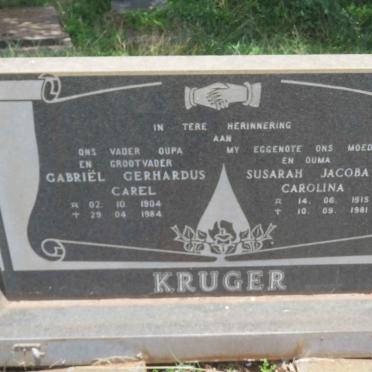 KRUGER Gabriel Gerhardus Carel 1904-1984 &amp; Susarah Jacoba Carolina 1915-1981