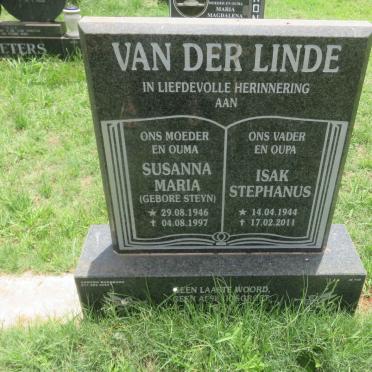 LINDE Isak Stephanus, van der 1944-2011 &amp; Susanna Maria  STEYN 1946-1997