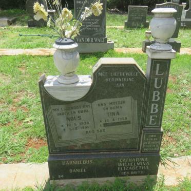 LUBBE Harnoldus Daniel 1936-1991 &amp; Catharina Wilhelmina Elizabetha BRITS 1938-