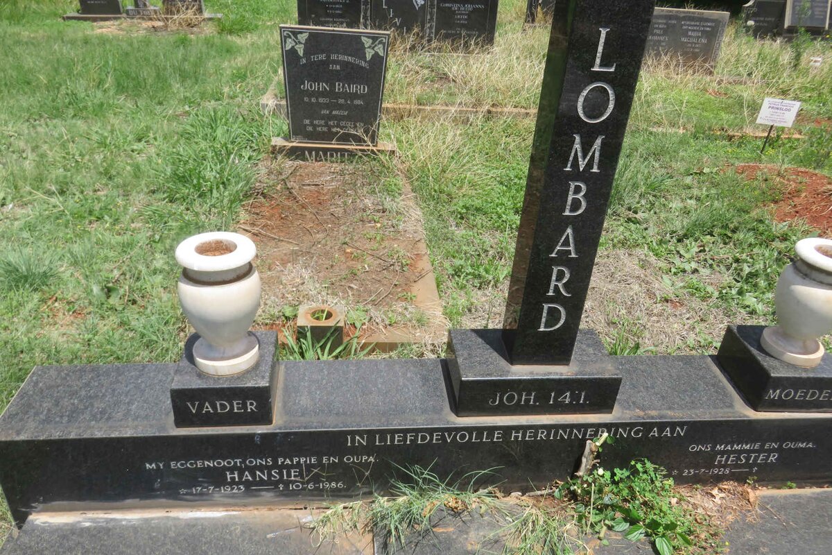 LOMBARD Hansie 1923-1986 &amp; Hester 1928-