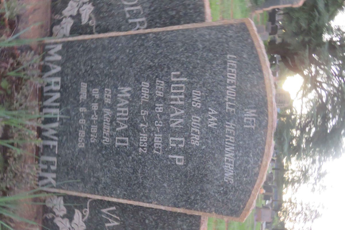 MARNEWECK Johan G.P. 1867-1932 &amp; Maria D. KRUGER 1875-1953