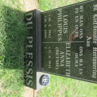 PLESSIS Louis Philippus, du 1942-2002 &amp; Elizabeth Anna 1945-