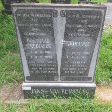 RENSBURG Coenraad Frederick, Janse van 1914-1995 &amp; Johanna 1920-1997