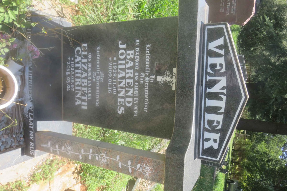 VENTER Barend Johannes 1929-2009 &amp; Elizabeth Cathrina 1925-2018