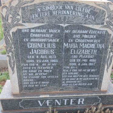 VENTER Cornelius Jacobus 1875-1963 &amp; Maria Magrietha Elizabeth DU PLESSIS 1880-1957